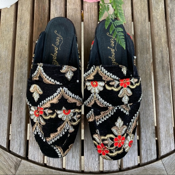 Free People Brocade At Ease Black Embroidered Mules - Picture 7 of 8